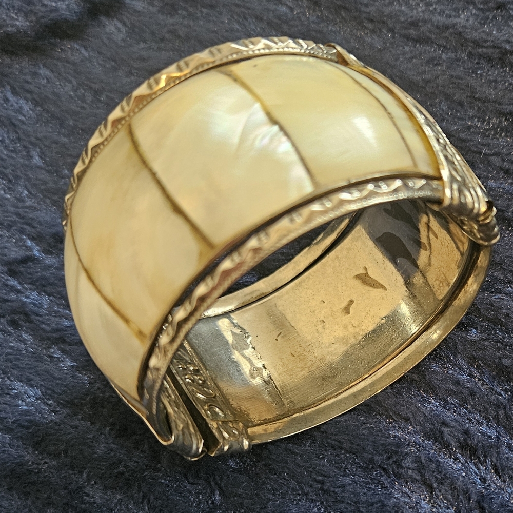 Vintage Mother Of Pearl And Metal Cuff Bracelet.